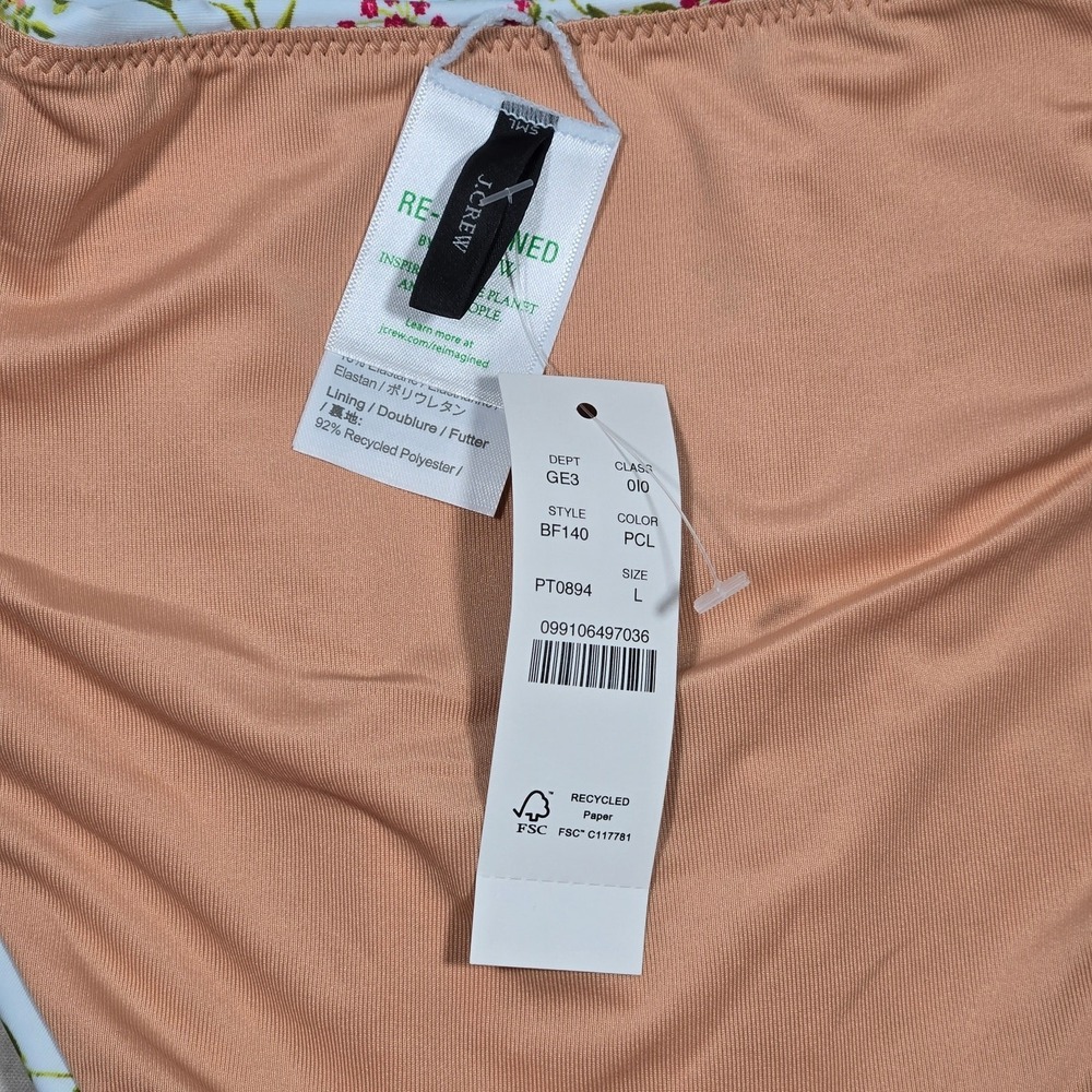 J Crew High Leg Cheeky Bikini Bottoms Floral Print Light Blue Pink Size L - Picture 7 of 10